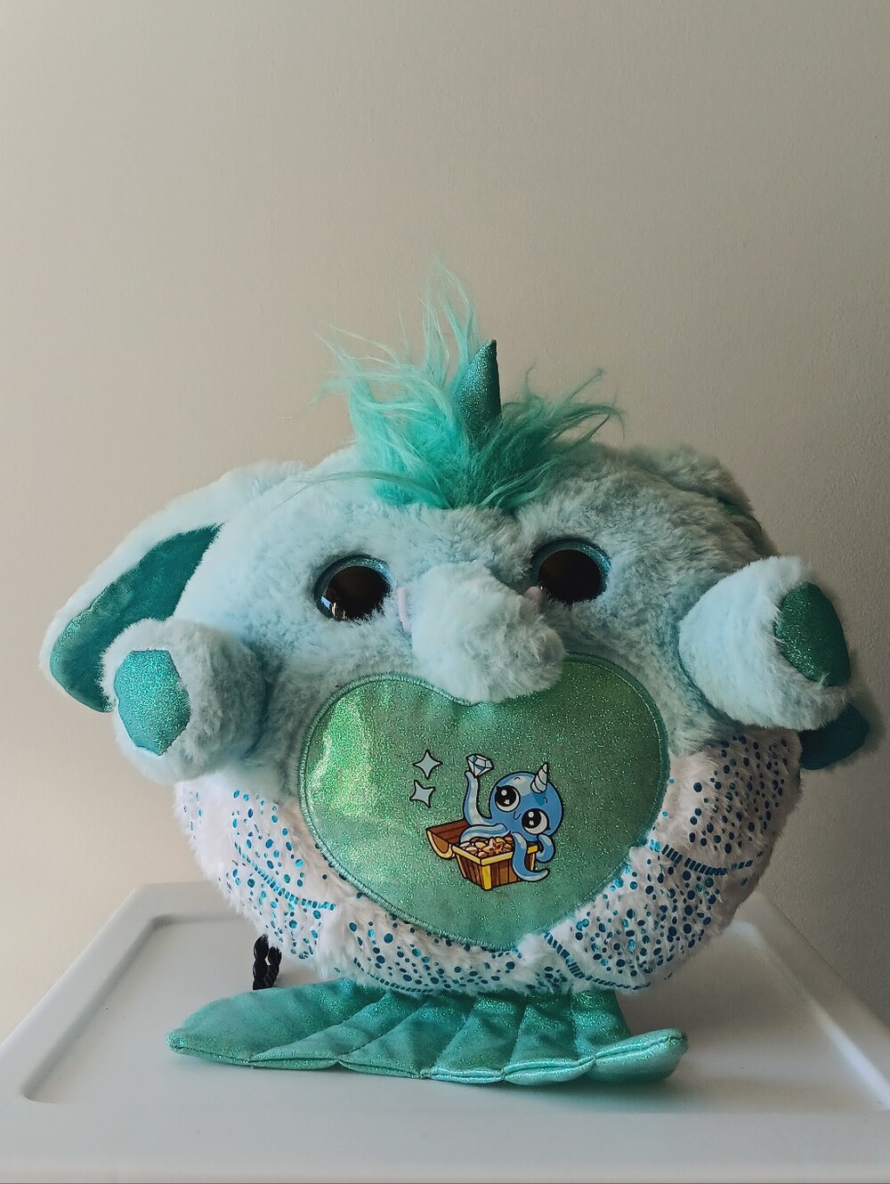 Zuru Rainbocorn Plush Mermaid Elephant Toy Stuffie Glitter Horn Aqua Blue